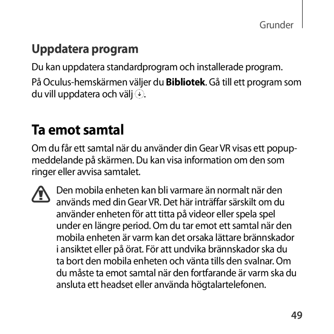 Samsung SM-R322NZWANEE manual Ta emot samtal, Uppdatera program 