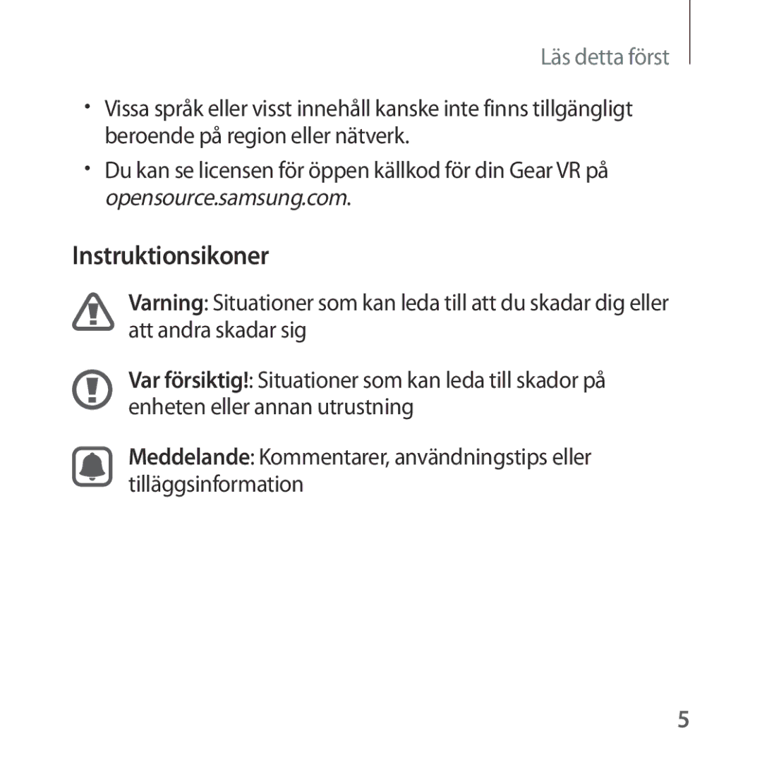 Samsung SM-R322NZWANEE manual Instruktionsikoner, Läs detta först 