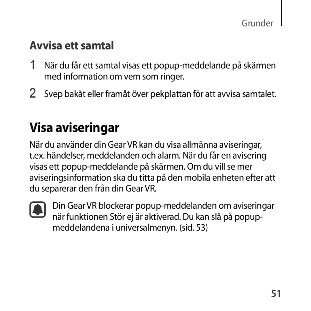 Samsung SM-R322NZWANEE manual Visa aviseringar, Avvisa ett samtal 