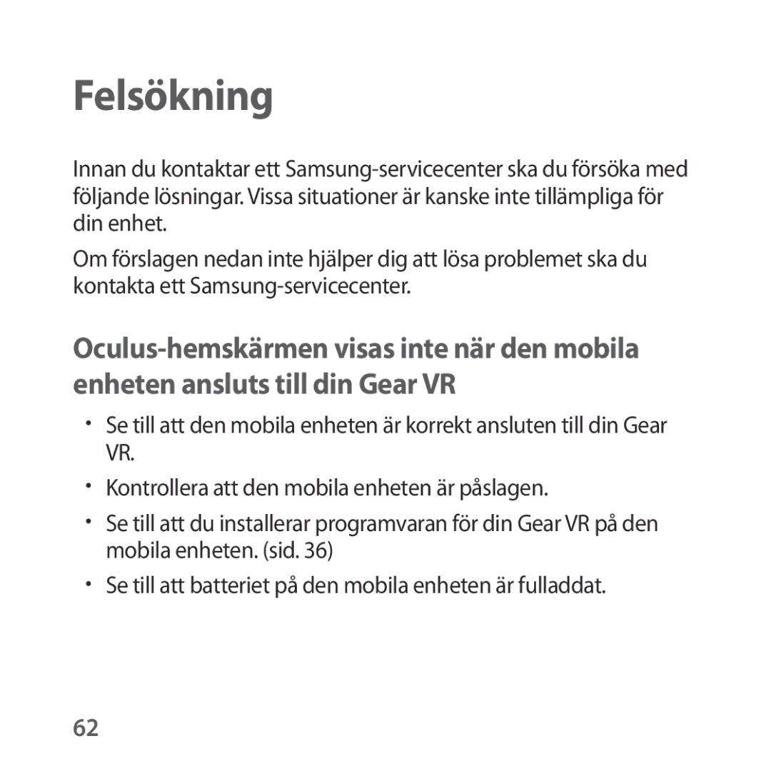 Samsung SM-R322NZWANEE manual Felsökning 