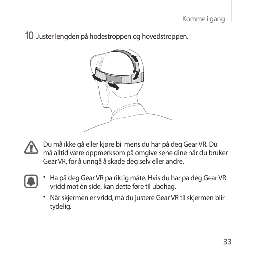 Samsung SM-R322NZWANEE manual Juster lengden på hodestroppen og hovedstroppen 