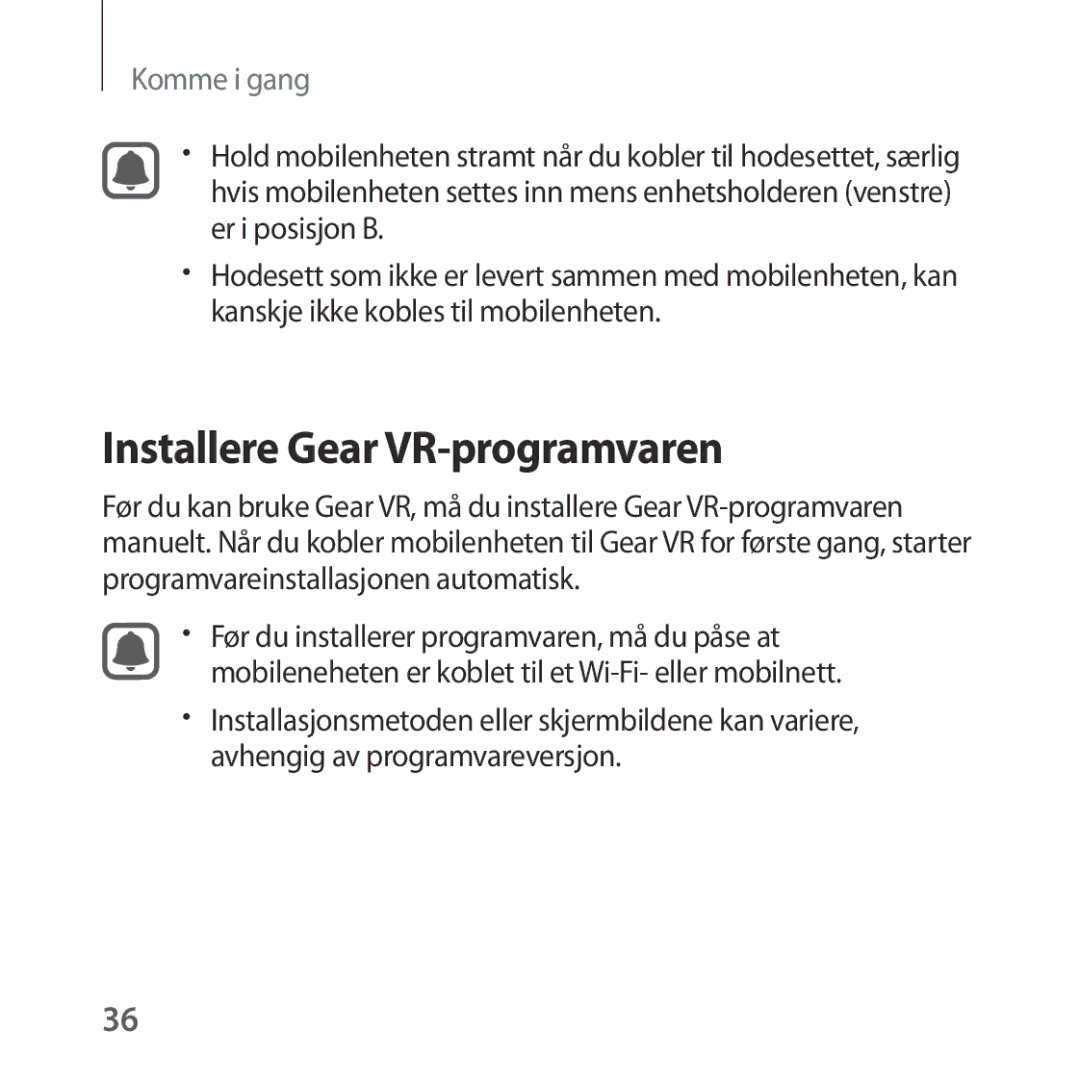 Samsung SM-R322NZWANEE manual Installere Gear VR-programvaren 