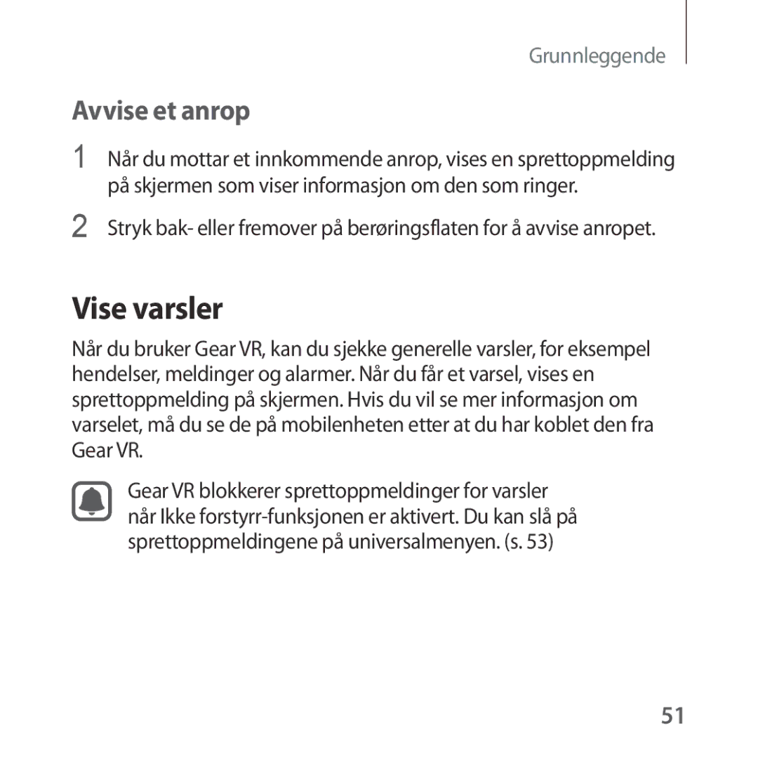 Samsung SM-R322NZWANEE manual Vise varsler, Avvise et anrop 