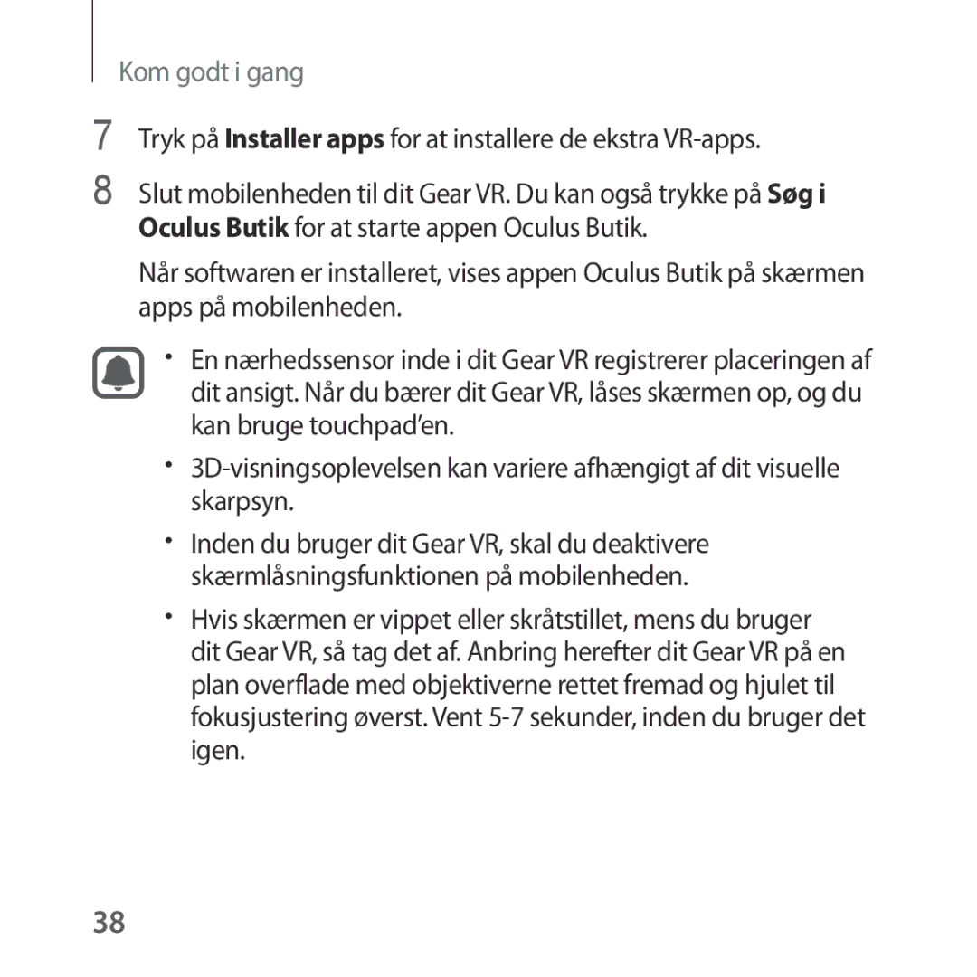 Samsung SM-R322NZWANEE manual Tryk på Installer apps for at installere de ekstra VR-apps 
