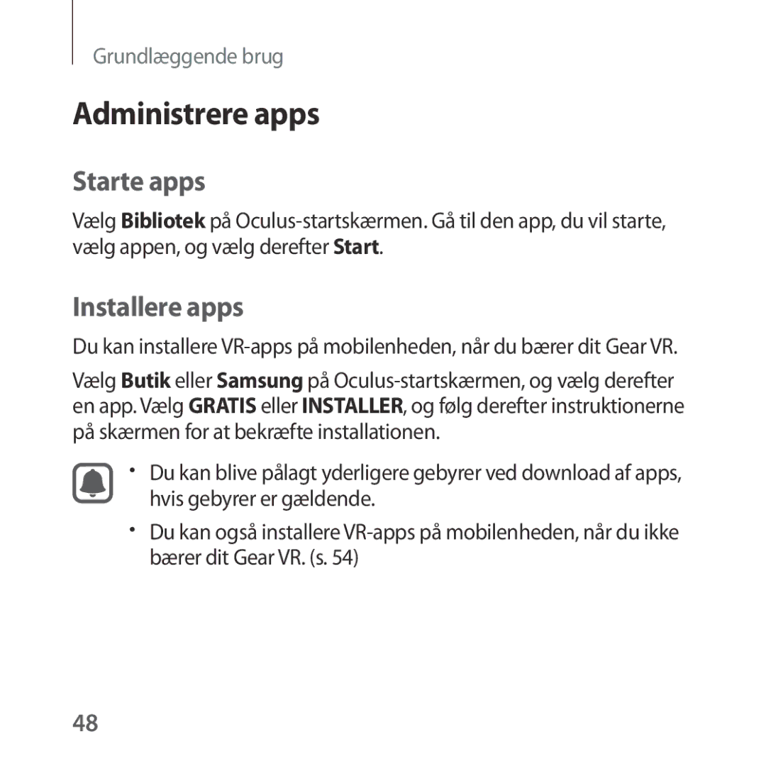 Samsung SM-R322NZWANEE manual Administrere apps, Starte apps, Installere apps 