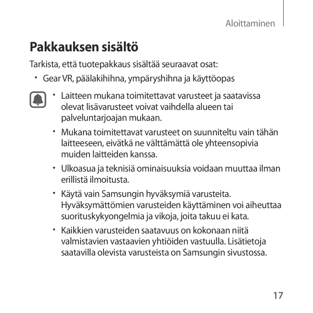 Samsung SM-R322NZWANEE manual Pakkauksen sisältö 