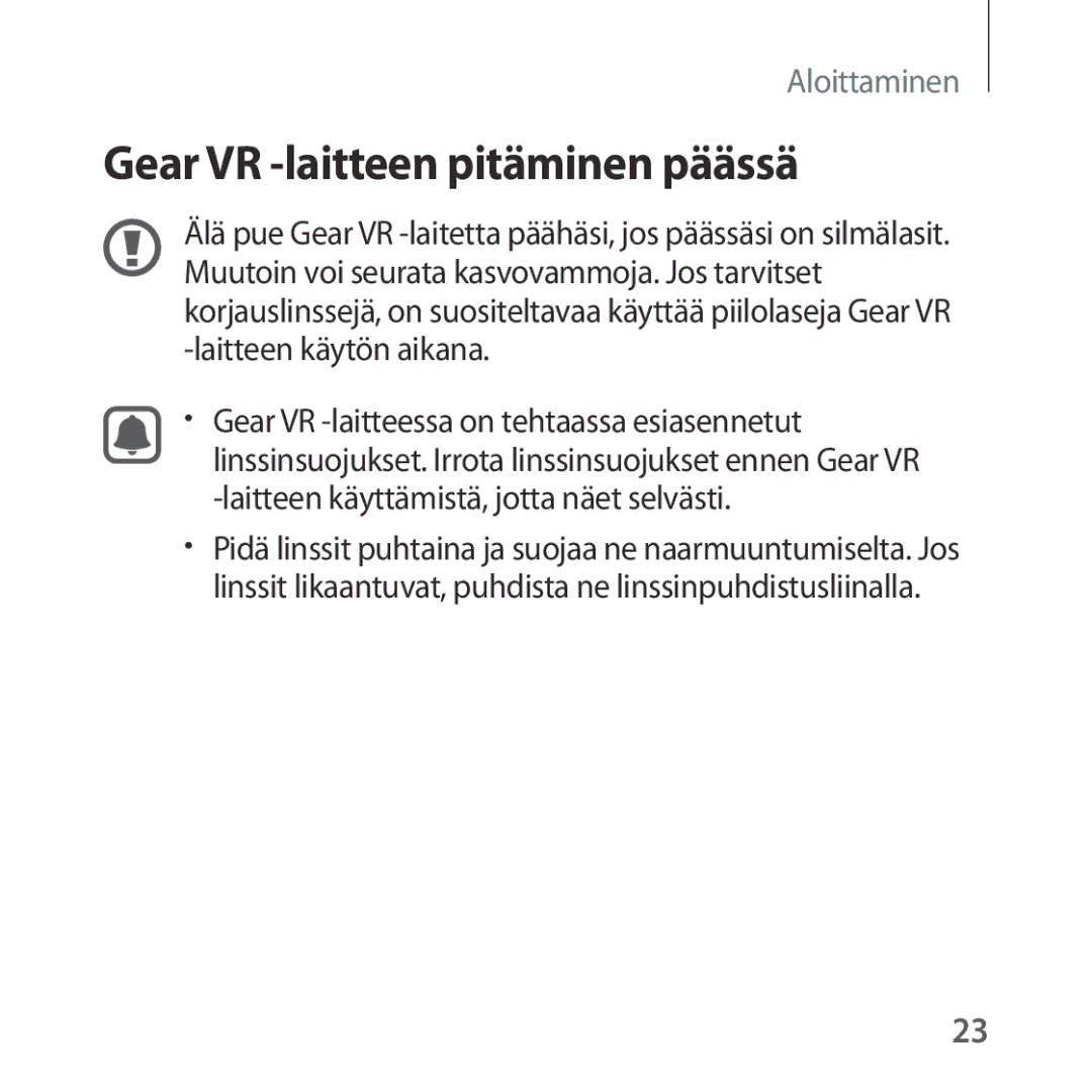 Samsung SM-R322NZWANEE manual Gear VR -laitteen pitäminen päässä 