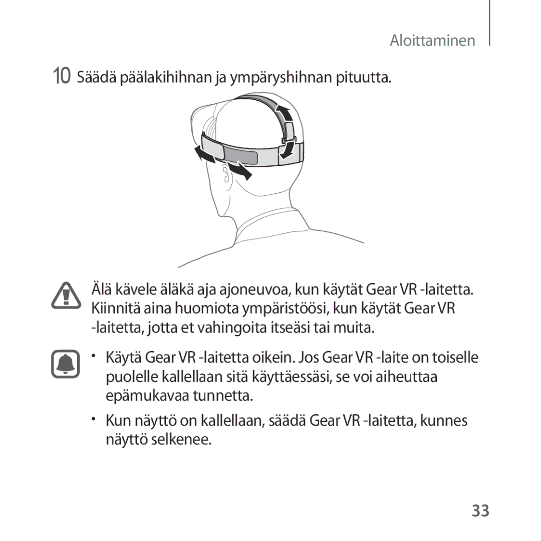 Samsung SM-R322NZWANEE manual 10 Säädä päälakihihnan ja ympäryshihnan pituutta 