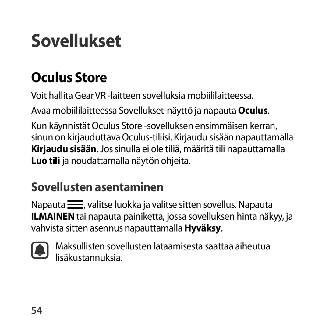 Samsung SM-R322NZWANEE manual Sovellukset, Oculus Store 