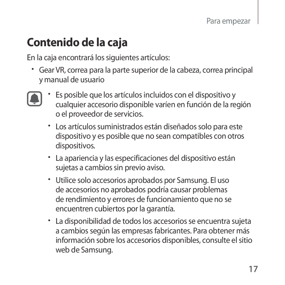 Samsung SM-R322NZWAPHE manual Contenido de la caja 