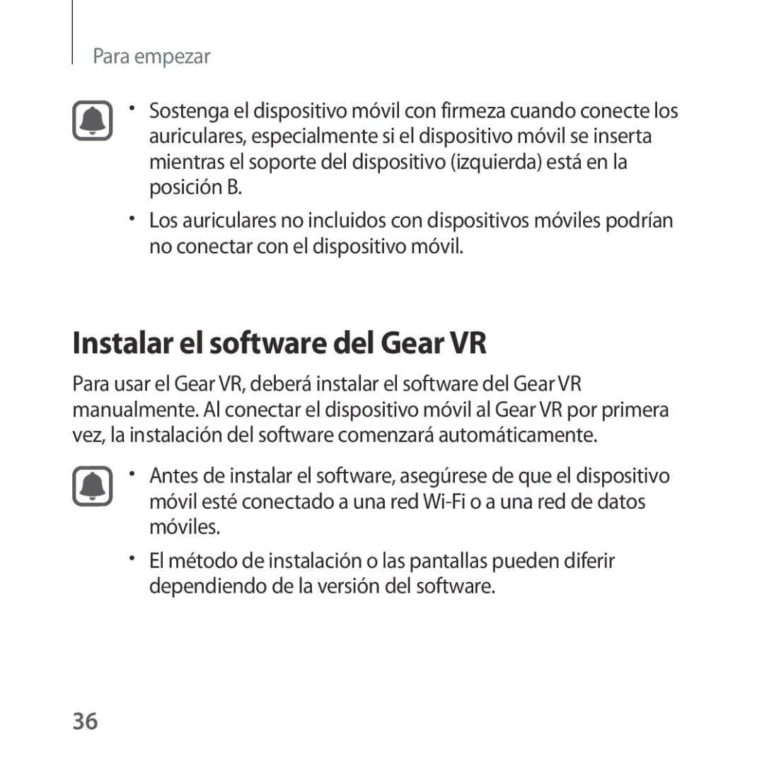 Samsung SM-R322NZWAPHE manual Instalar el software del Gear VR 