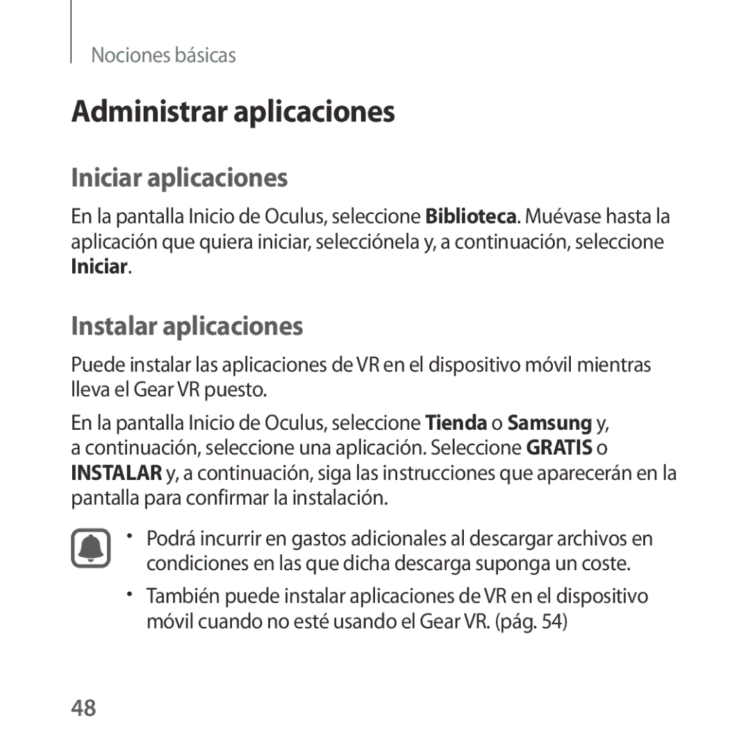 Samsung SM-R322NZWAPHE manual Administrar aplicaciones, Iniciar aplicaciones, Instalar aplicaciones 