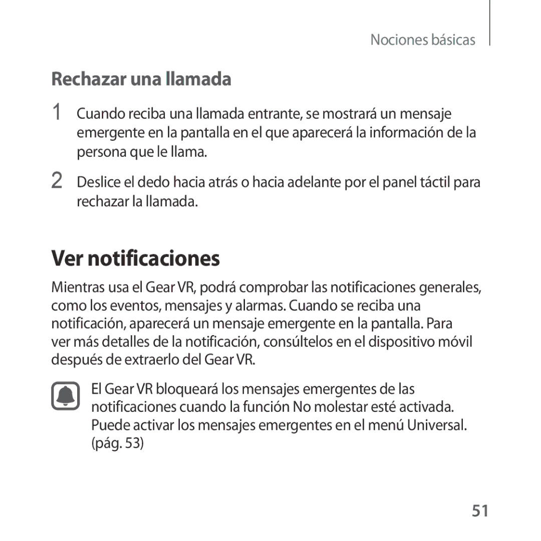 Samsung SM-R322NZWAPHE manual Ver notificaciones, Rechazar una llamada 