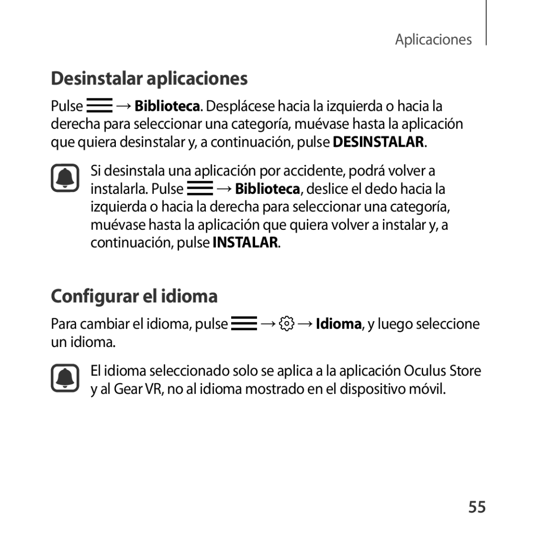 Samsung SM-R322NZWAPHE manual Desinstalar aplicaciones, Configurar el idioma 