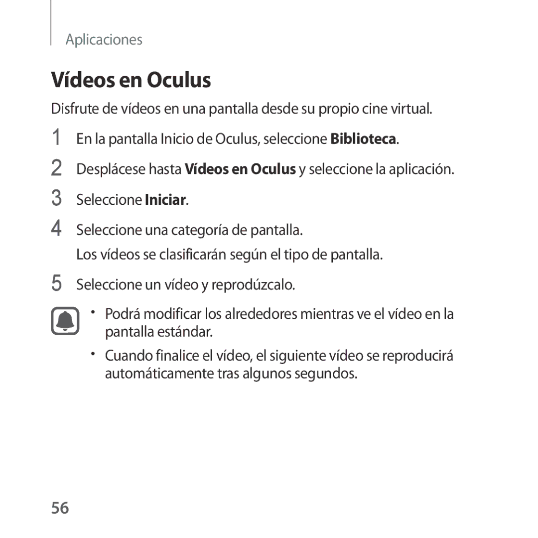 Samsung SM-R322NZWAPHE manual Vídeos en Oculus 