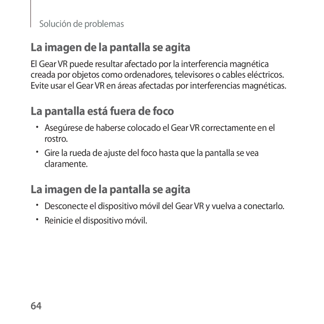 Samsung SM-R322NZWAPHE manual La imagen de la pantalla se agita, La pantalla está fuera de foco 