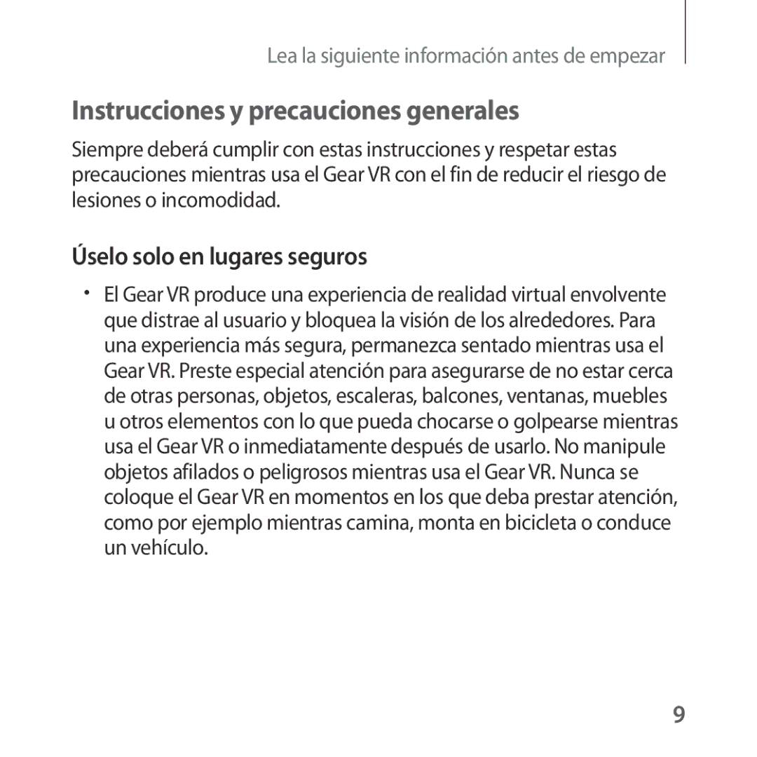 Samsung SM-R322NZWAPHE manual Instrucciones y precauciones generales, Úselo solo en lugares seguros 