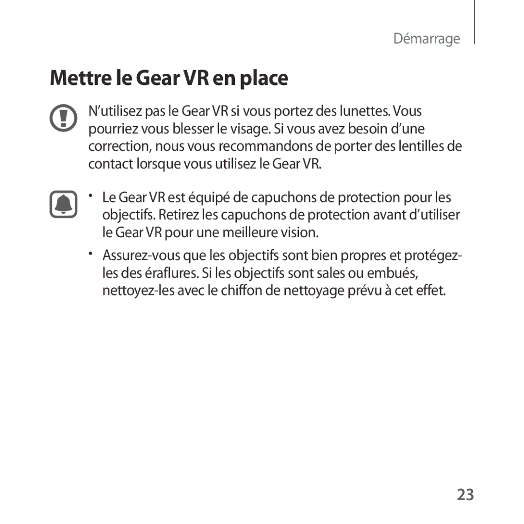 Samsung SM-R322NZWAXEF manual Mettre le Gear VR en place 