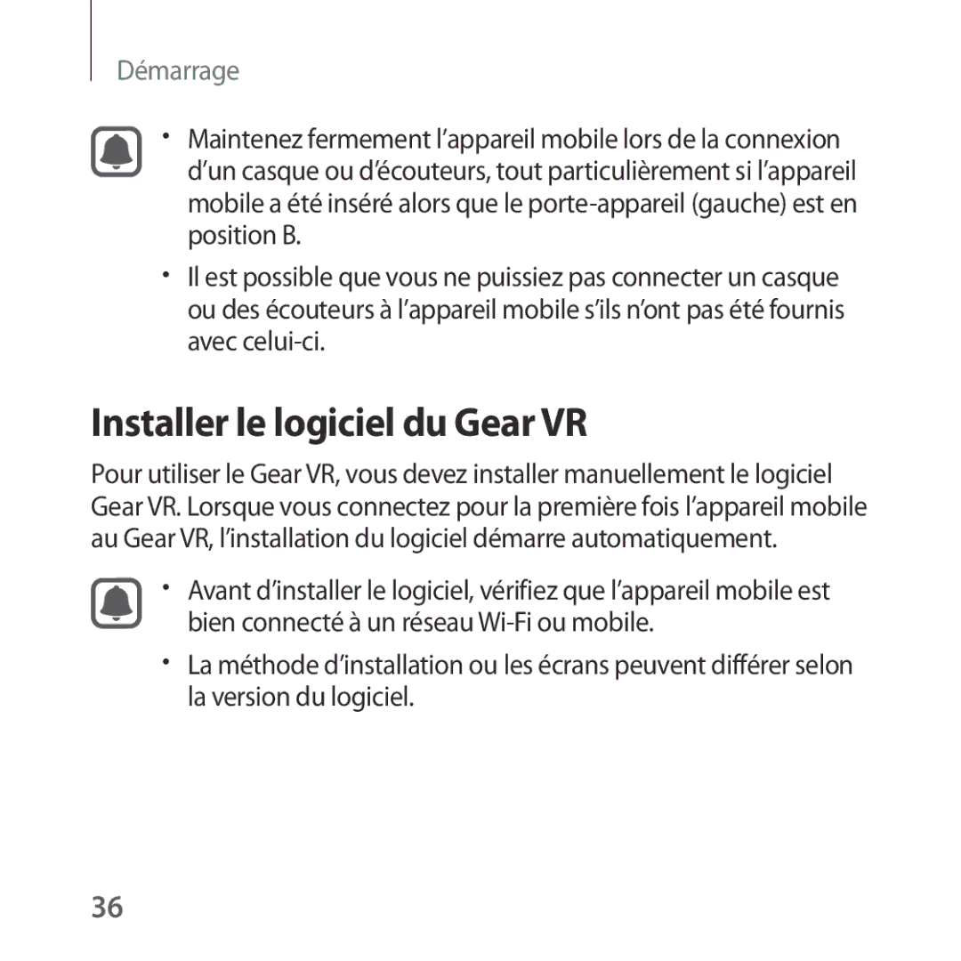 Samsung SM-R322NZWAXEF manual Installer le logiciel du Gear VR 