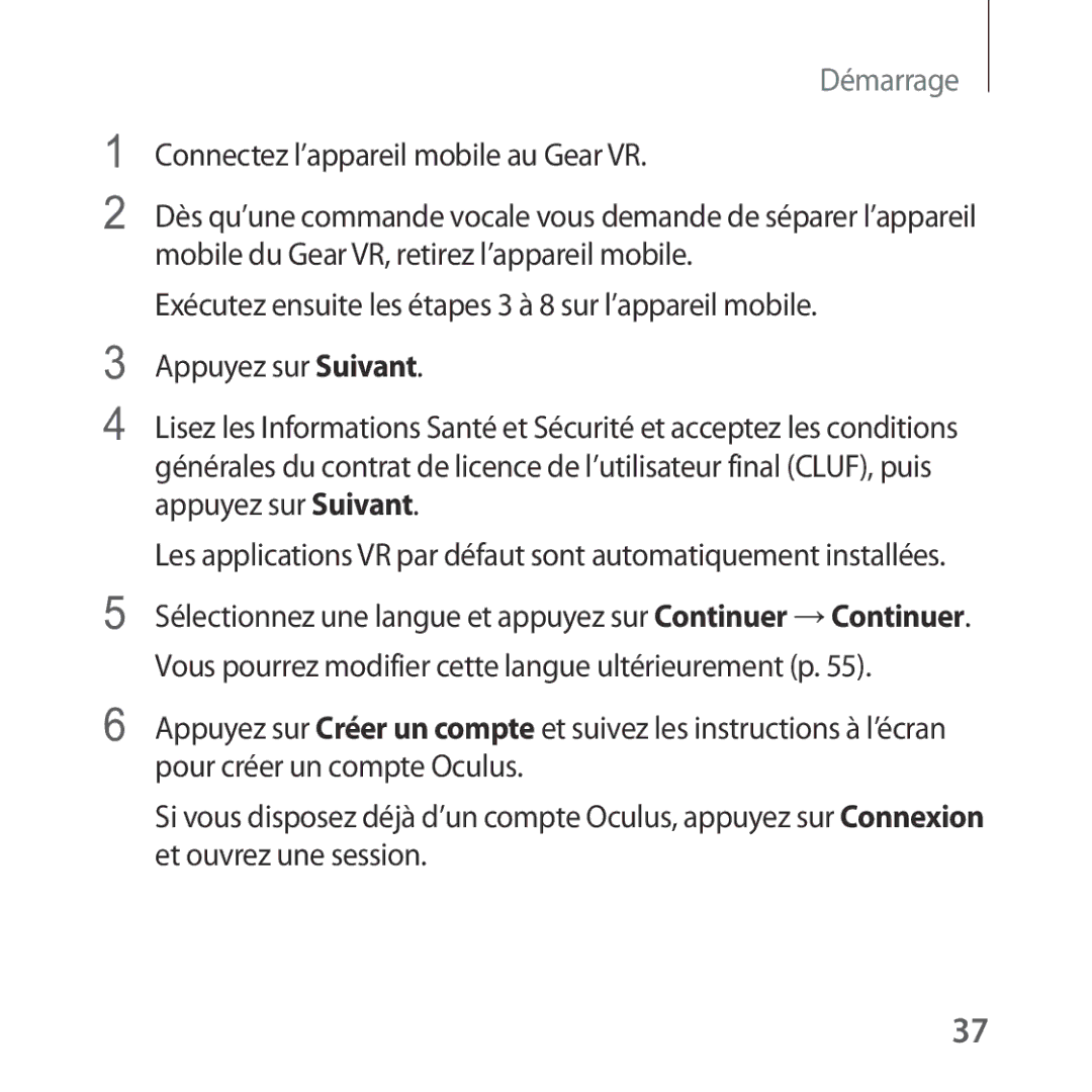 Samsung SM-R322NZWAXEF manual Connectez l’appareil mobile au Gear VR 