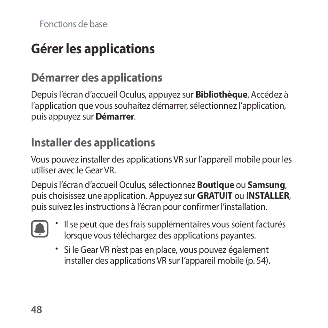 Samsung SM-R322NZWAXEF manual Gérer les applications, Démarrer des applications, Installer des applications 