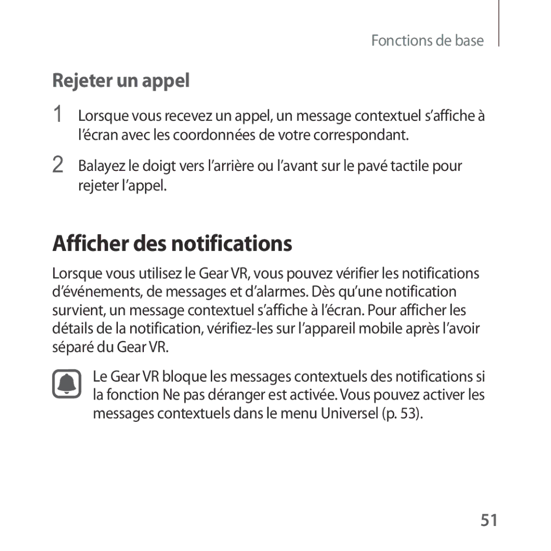 Samsung SM-R322NZWAXEF manual Afficher des notifications, Rejeter un appel 