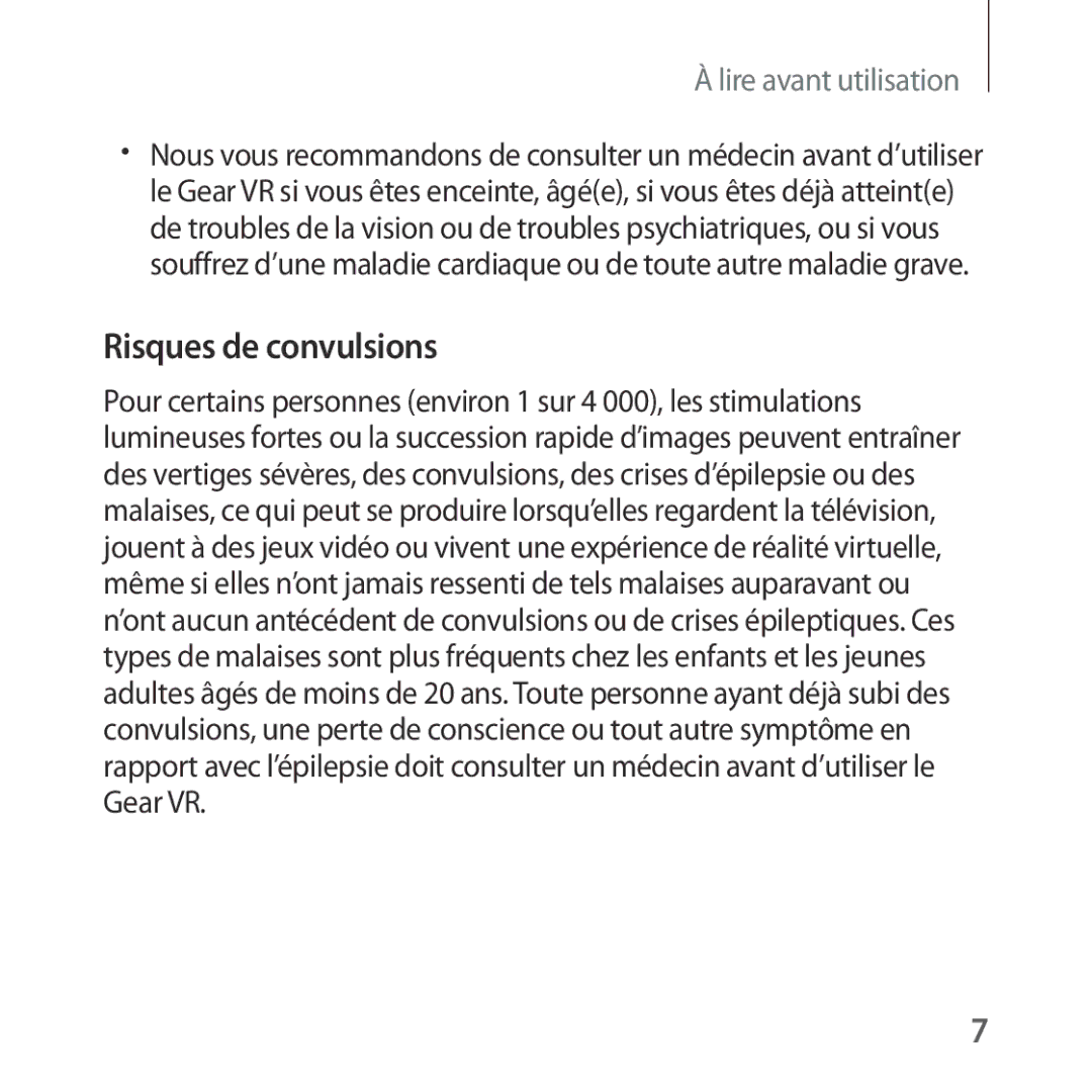 Samsung SM-R322NZWAXEF manual Risques de convulsions 