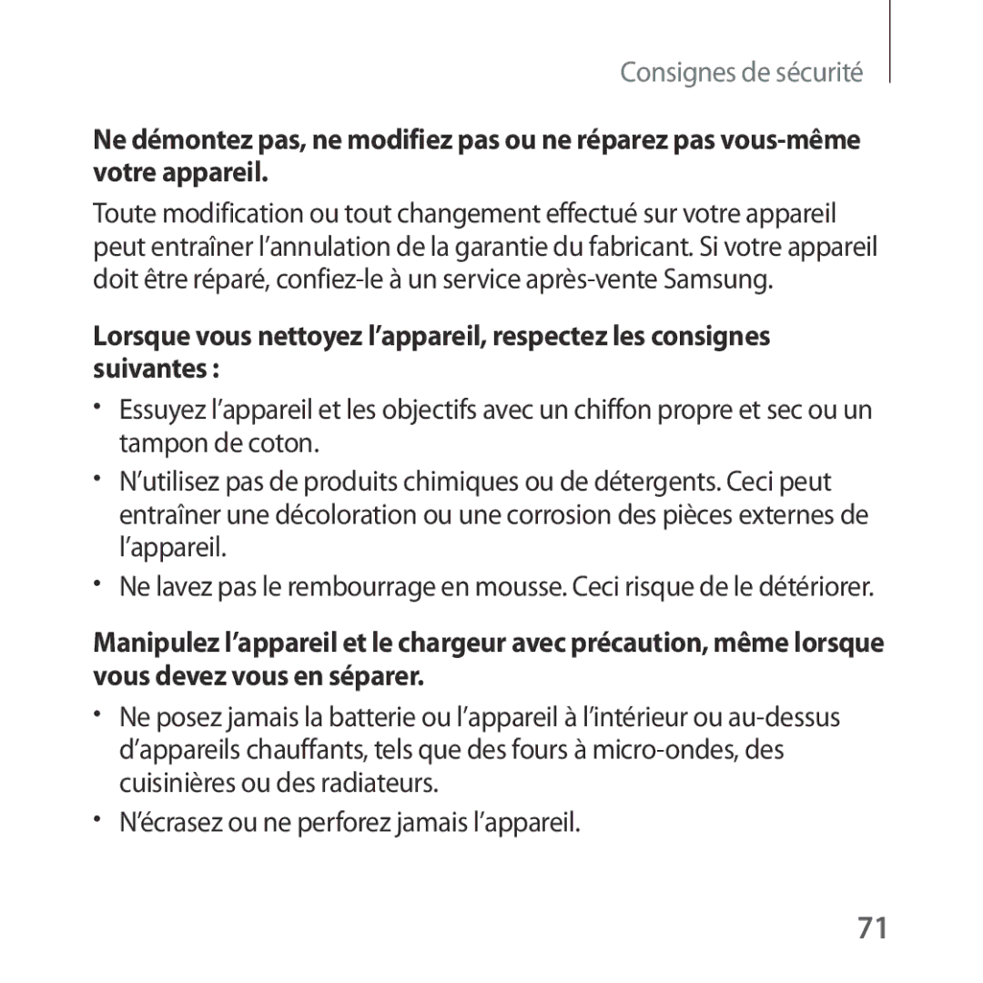 Samsung SM-R322NZWAXEF manual Consignes de sécurité 