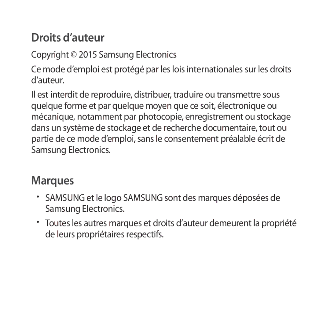 Samsung SM-R322NZWAXEF manual Droits d’auteur 