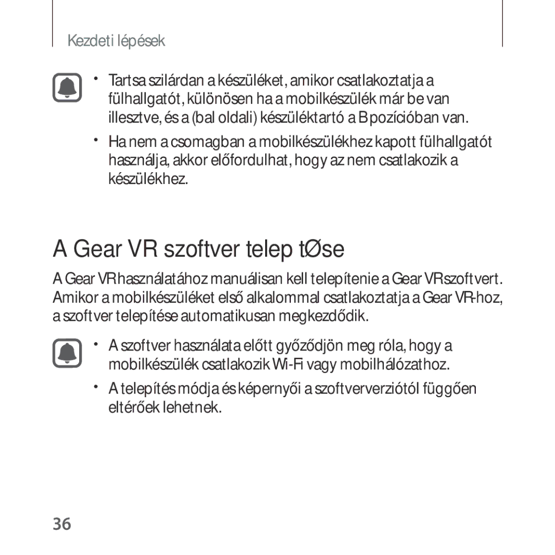 Samsung SM-R322NZWAXEH manual Gear VR szoftver telepítése 