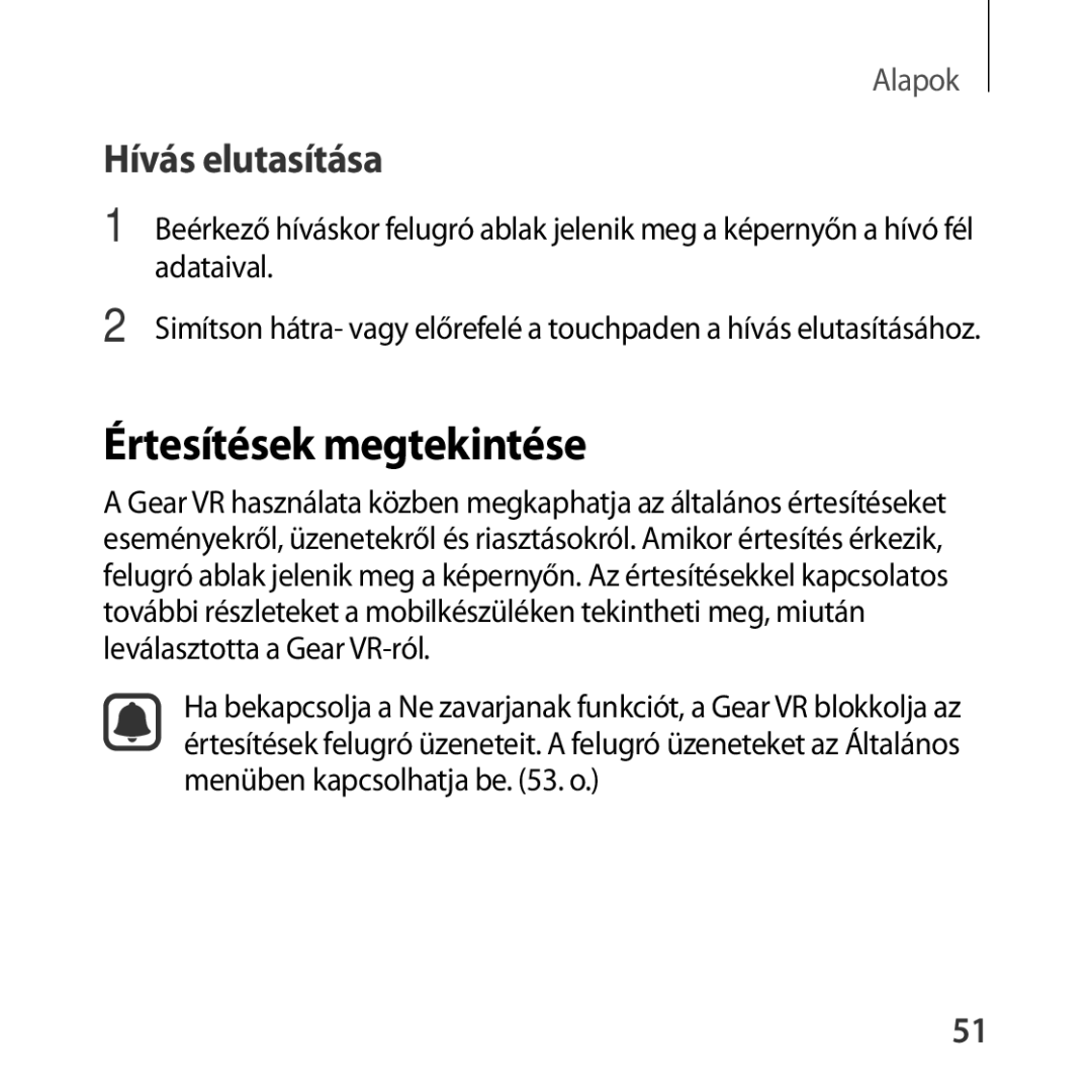 Samsung SM-R322NZWAXEH manual Értesítések megtekintése, Hívás elutasítása 