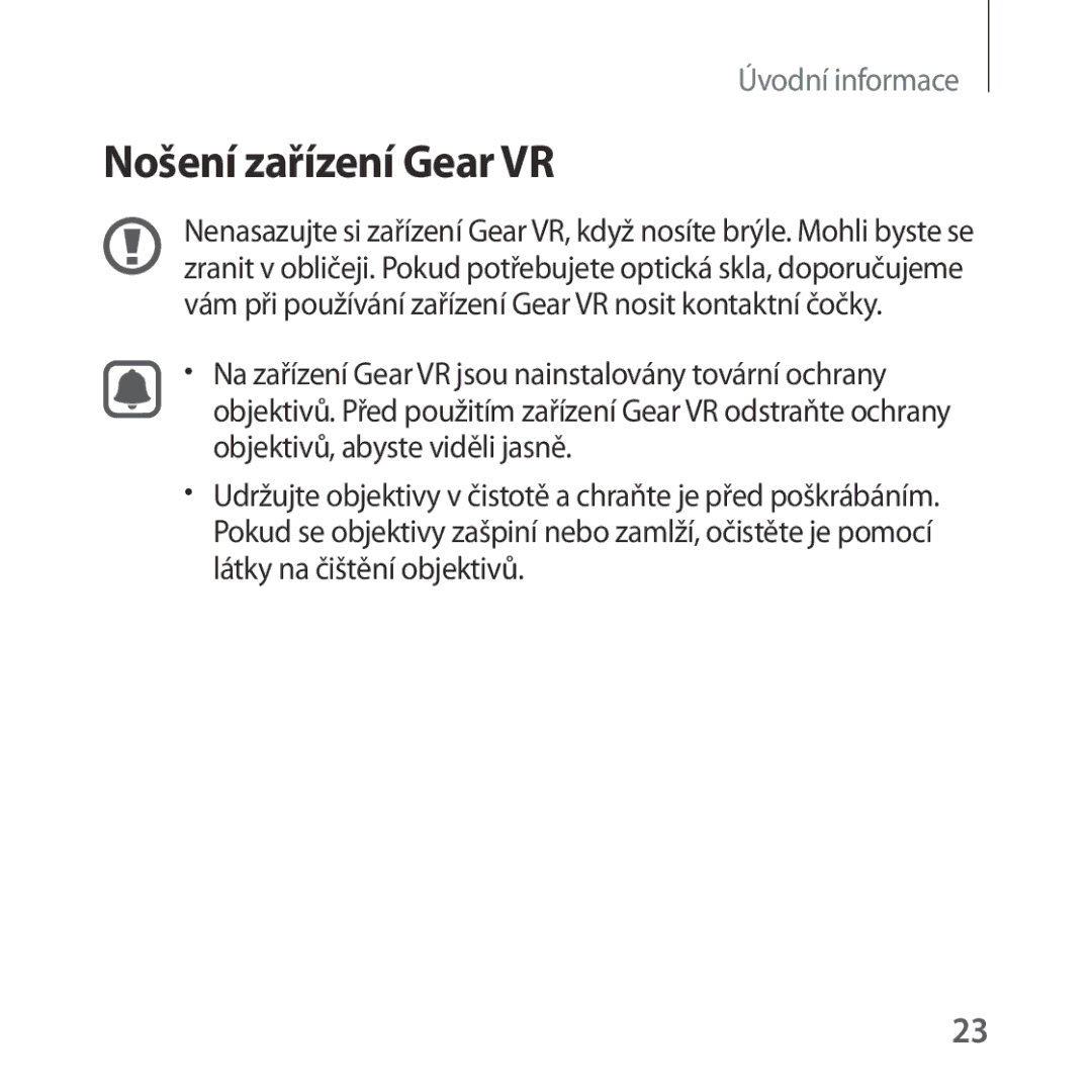 Samsung SM-R322NZWAXEZ manual Nošení zařízení Gear VR 