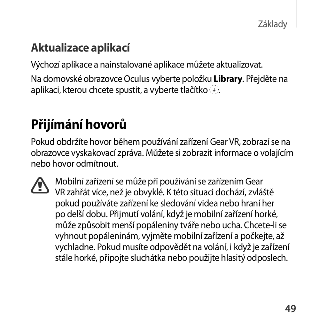 Samsung SM-R322NZWAXEZ manual Přijímání hovorů, Aktualizace aplikací 