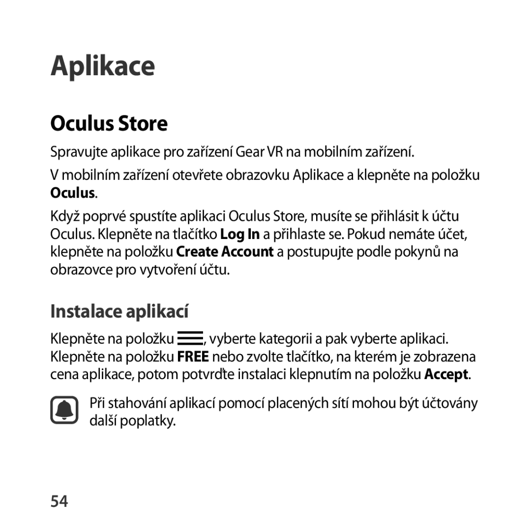 Samsung SM-R322NZWAXEZ manual Aplikace, Oculus Store 