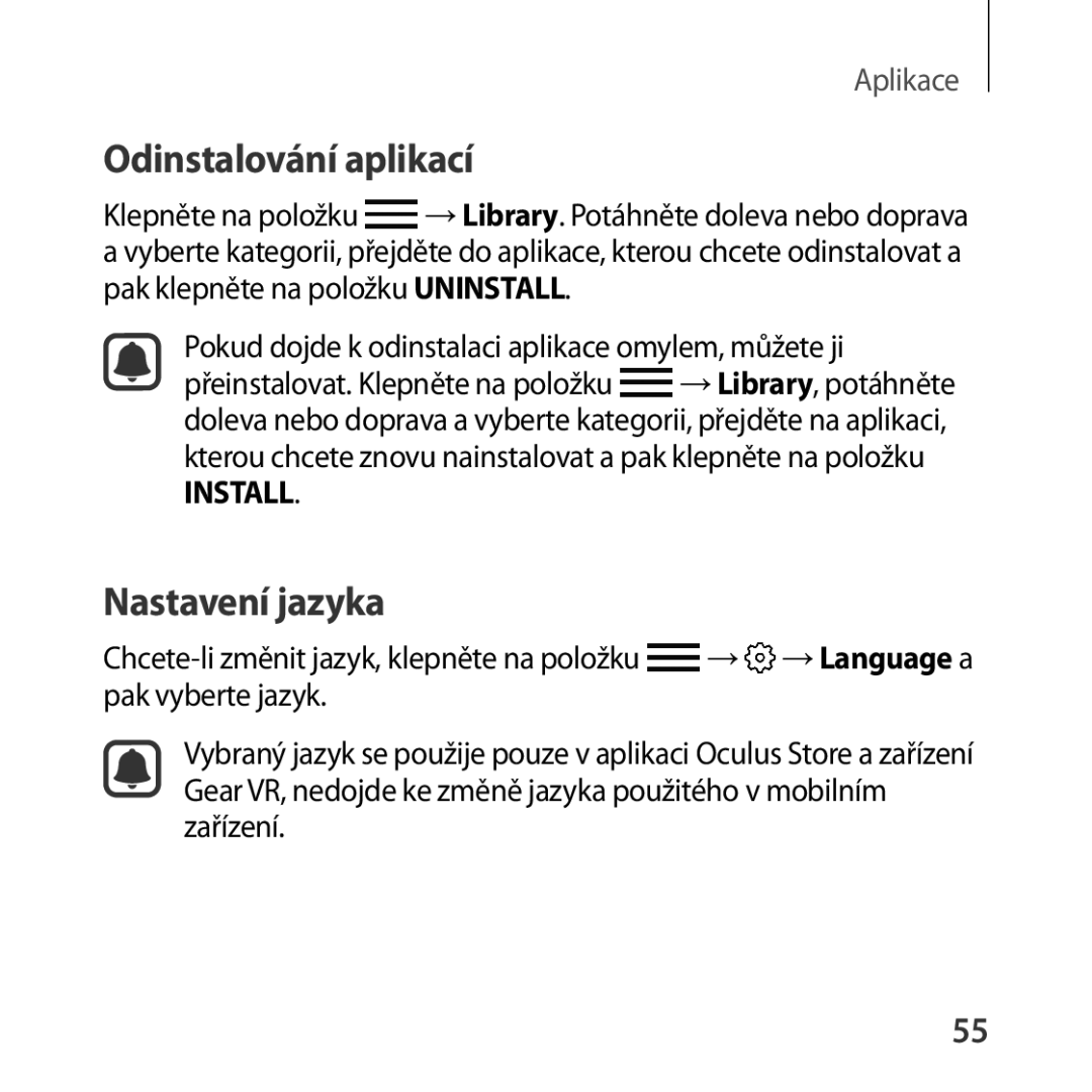 Samsung SM-R322NZWAXEZ manual Odinstalování aplikací, Nastavení jazyka 