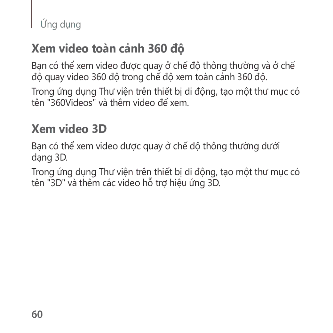 Samsung SM-R322NZWAXXV manual Xem video toàn cảnh 360 độ, Xem video 3D 