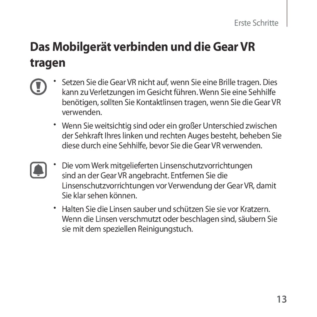 Samsung SM-R323NBKADBT manual Das Mobilgerät verbinden und die Gear VR tragen 