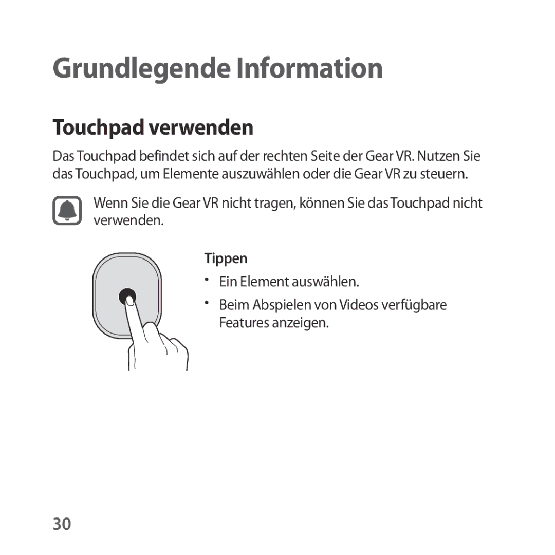 Samsung SM-R323NBKADBT manual Grundlegende Information, Touchpad verwenden 