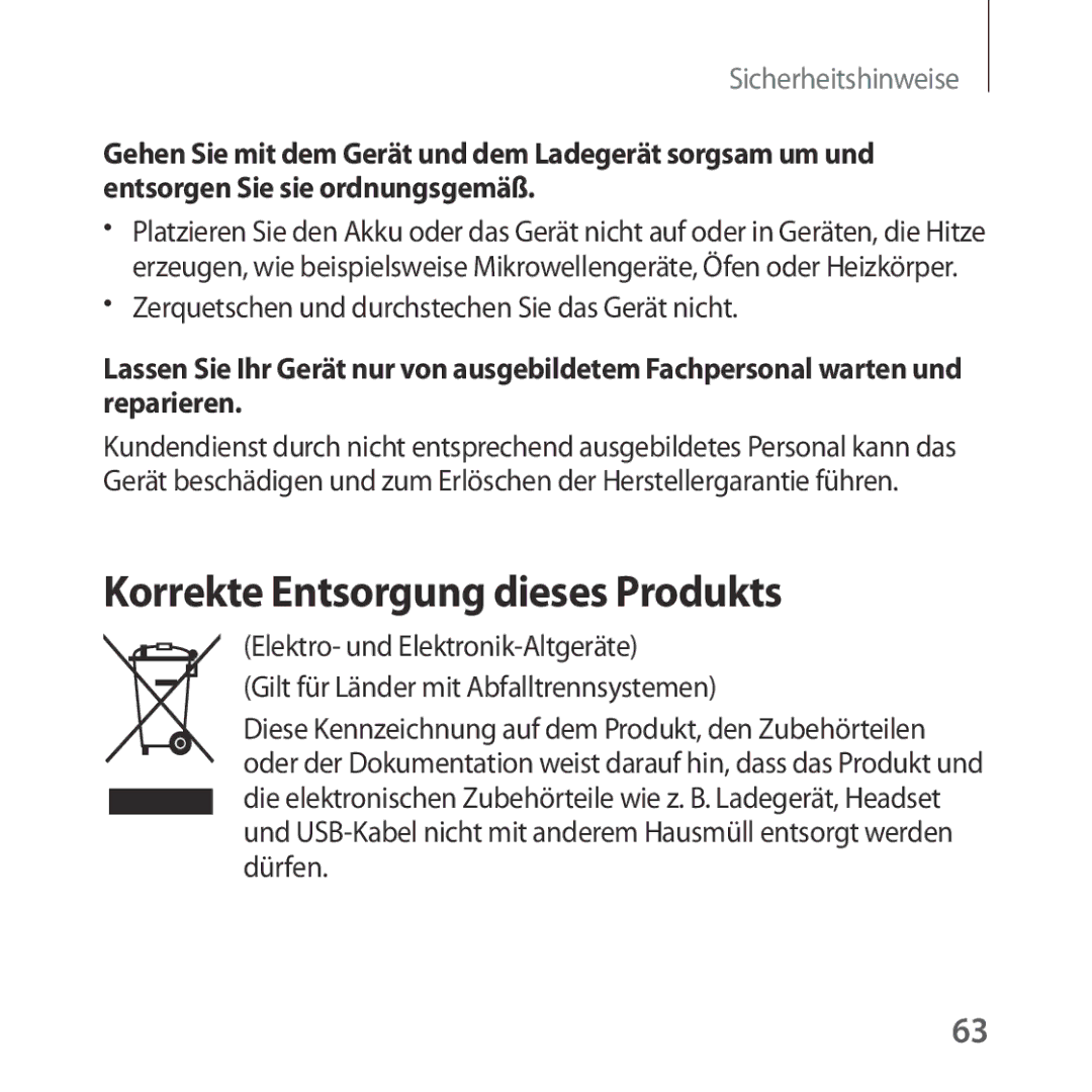 Samsung SM-R323NBKADBT manual Korrekte Entsorgung dieses Produkts, Zerquetschen und durchstechen Sie das Gerät nicht 