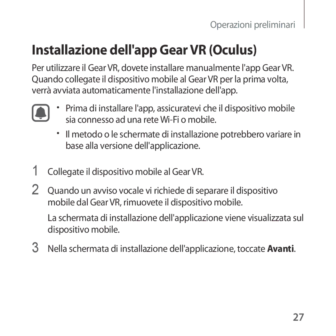 Samsung SM-R323NBKAITV manual Installazione dellapp Gear VR Oculus 