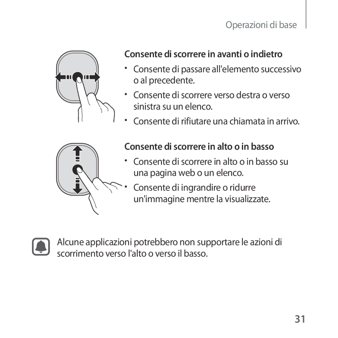 Samsung SM-R323NBKAITV manual Consente di scorrere in avanti o indietro, Consente di scorrere in alto o in basso 