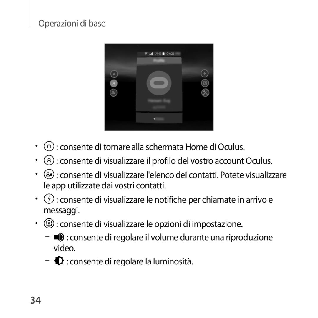 Samsung SM-R323NBKAITV manual Consente di tornare alla schermata Home di Oculus 