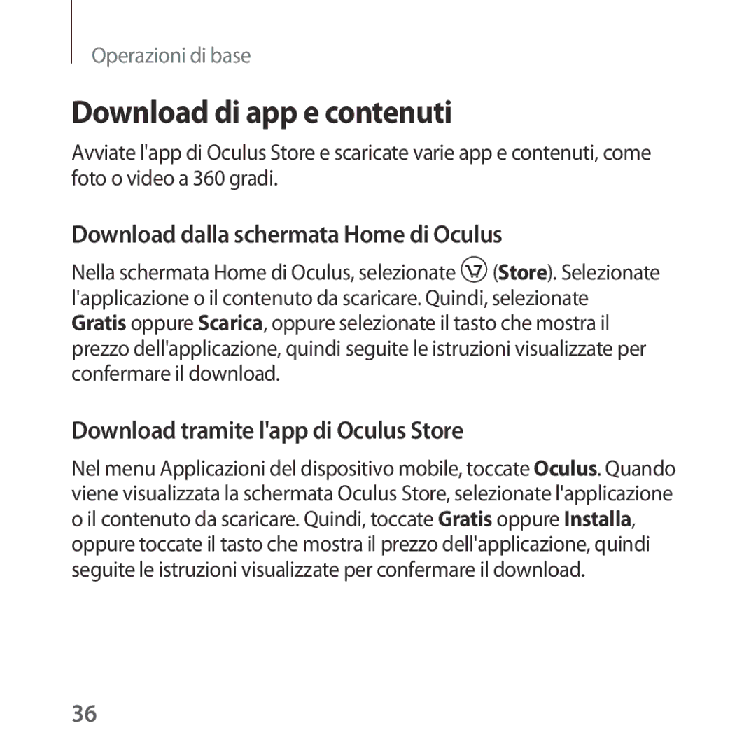 Samsung SM-R323NBKAITV manual Download di app e contenuti, Download dalla schermata Home di Oculus 