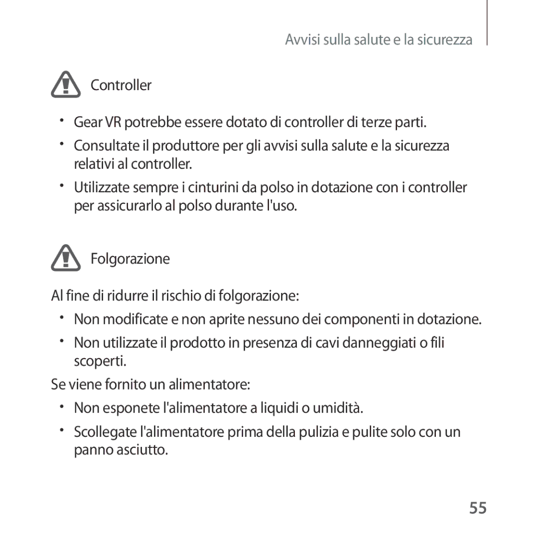 Samsung SM-R323NBKAITV manual Avvisi sulla salute e la sicurezza 