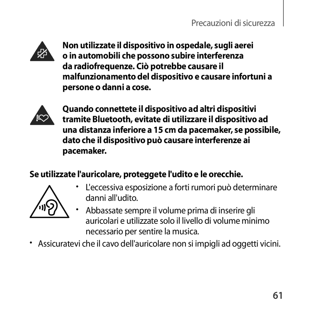 Samsung SM-R323NBKAITV manual Se utilizzate lauricolare, proteggete ludito e le orecchie 