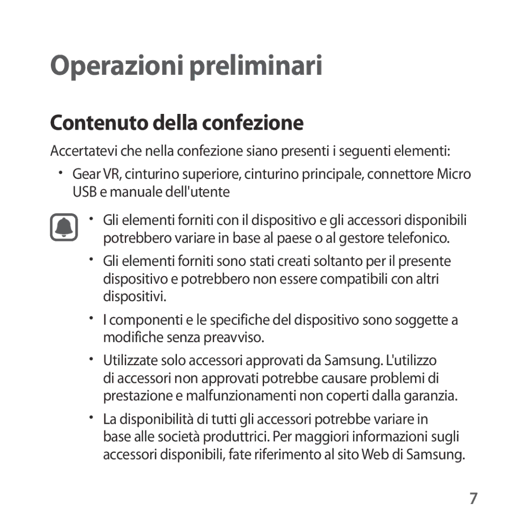 Samsung SM-R323NBKAITV manual Operazioni preliminari, Contenuto della confezione 