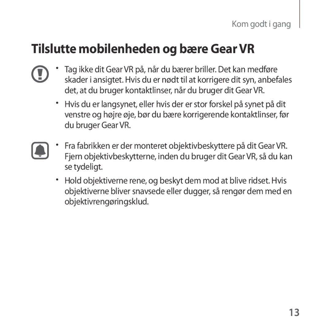 Samsung SM-R323NBKANEE manual Tilslutte mobilenheden og bære Gear VR 