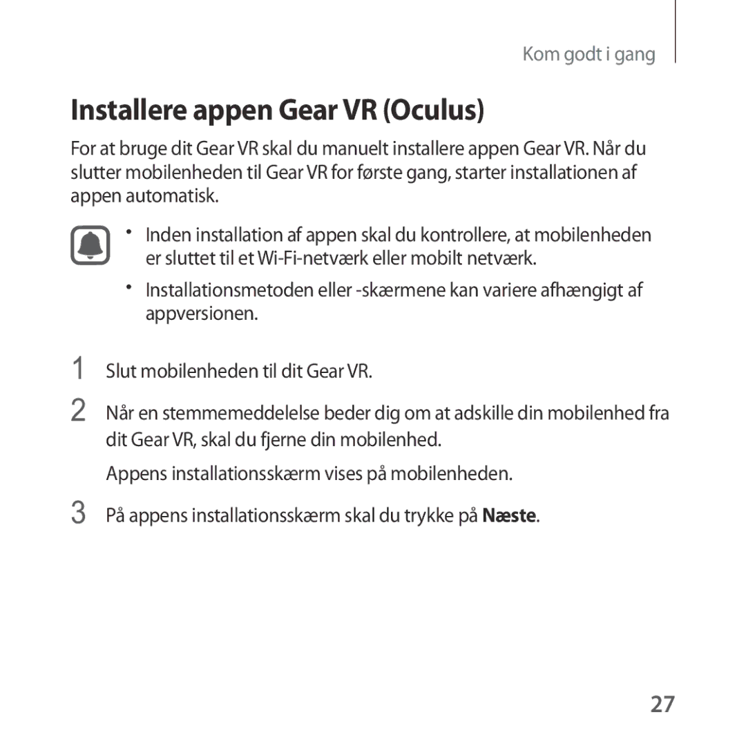 Samsung SM-R323NBKANEE manual Installere appen Gear VR Oculus 