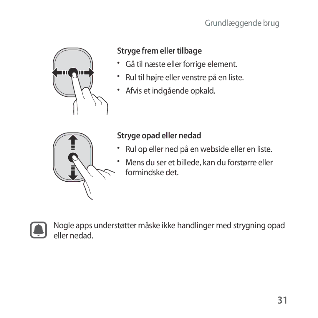 Samsung SM-R323NBKANEE manual Stryge frem eller tilbage, Stryge opad eller nedad 