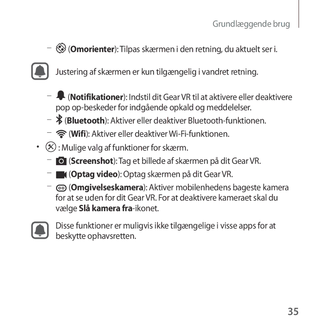 Samsung SM-R323NBKANEE manual Justering af skærmen er kun tilgængelig i vandret retning 